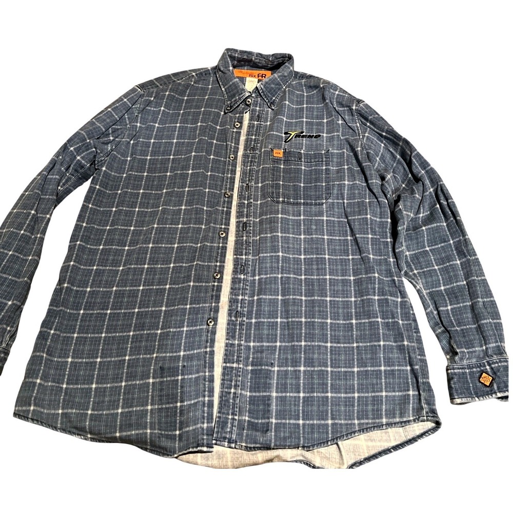 WRANGLER 20X Flame Fire Resistant‎ Work Shirt Sz L TALL Blue Plaid Long Sleeve